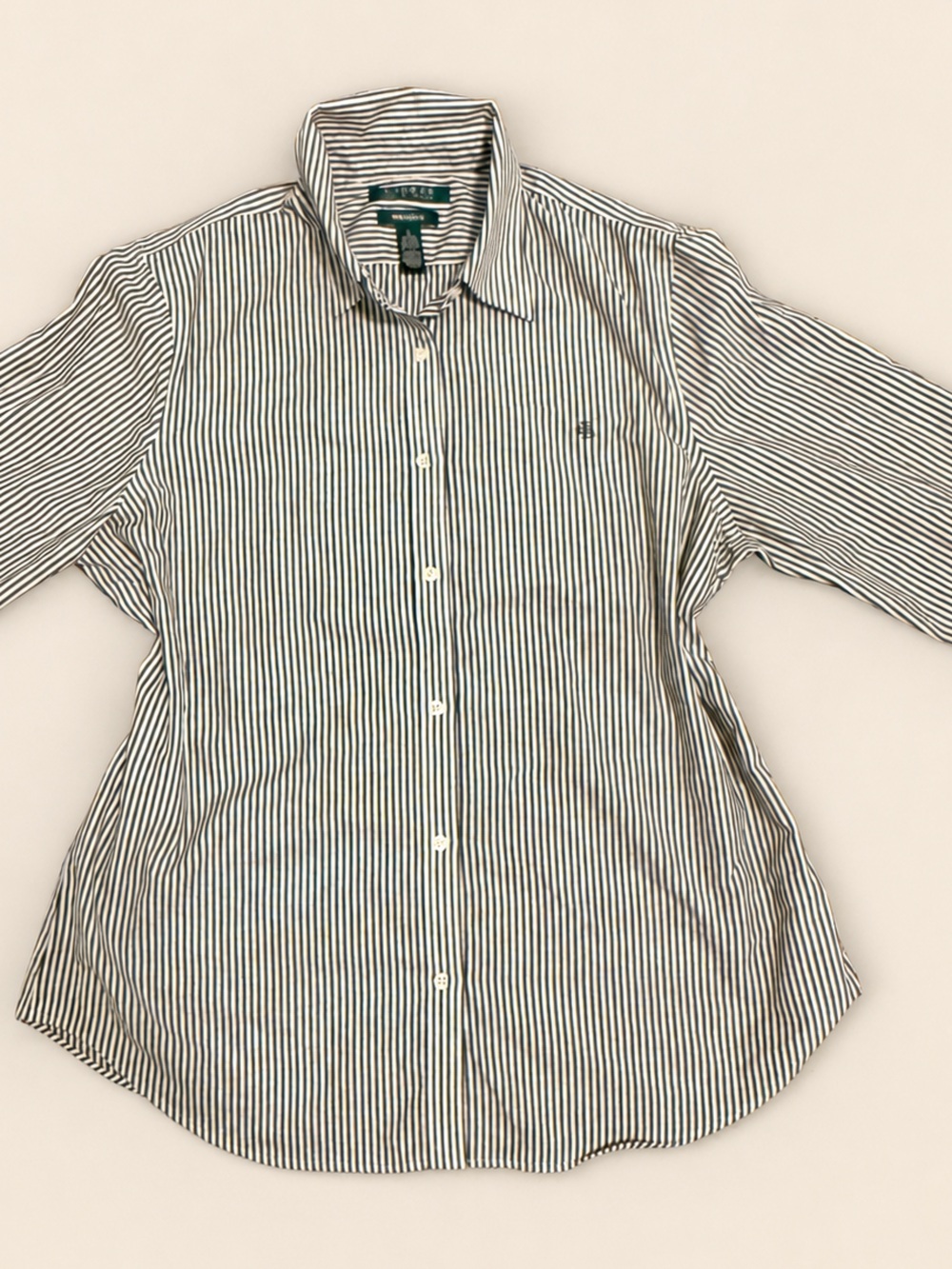 Lauren Ralph Lauren Black & White Vertical Stripe Button Up - Picture 3 of 9